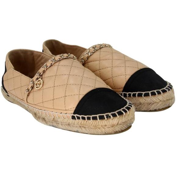 Chanel Espadrille 37 Diamond Quilted Leather Chain Flats CC-0322N-0078 - Picture 5 of 12